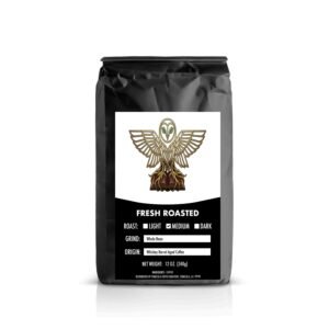 The Crown Barrel Reserve luxury whiskey barrel aged coffee bag by Gr33njava.